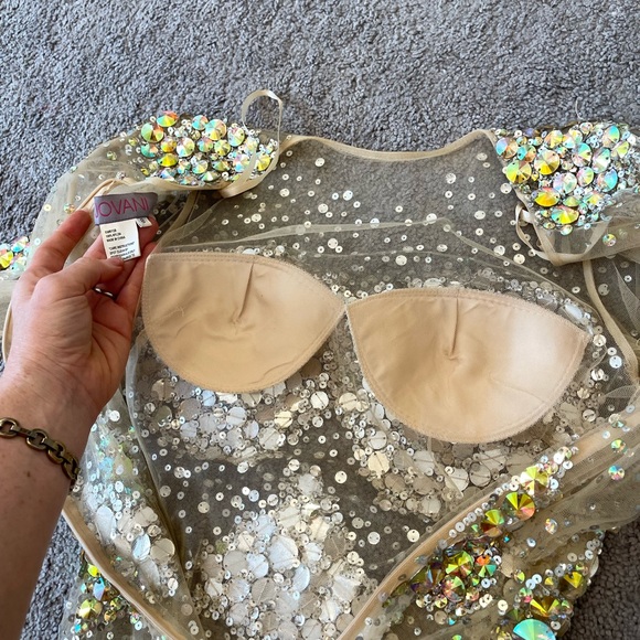 JOVANI 8 long sleeve shirt cocktail dress sheer mesh Crystal sequin NYE dress - Picture 5 of 14